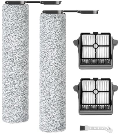 Rouleau de brosse de rechange et Filtre HEPA pour Tineco FLOOR ONE S7 Combo / S7 Flashdry/SWITCH S7 aspirateur humide et sec, 2 rouleaux de brosse + 2 filtres + 1 brosse de nettoyage