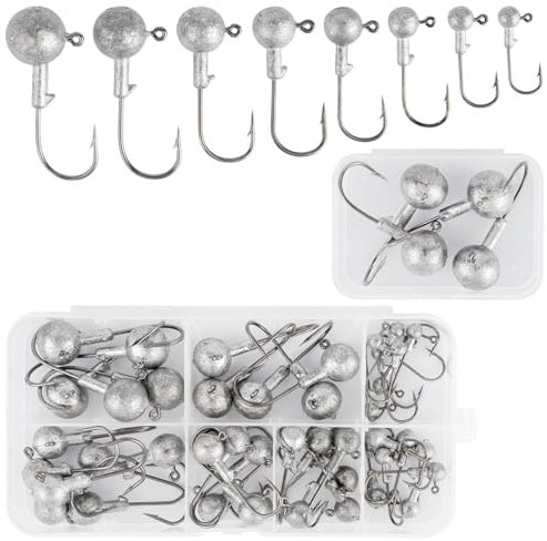 GHVACZS 50 Stück Jigköpfe, 8 Modelle Jigkopf, Jigköpfe Set mit Abnehmbarer Aufbewahrungsbox, Geeignet für Gummifische Zander Angelzubehör (1/1,8/3,5/5/7/10/14/20 g)