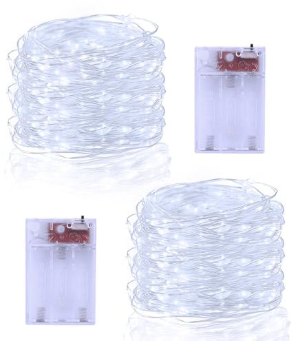echosari 2 Stück Lichterkette Batterie 5M 50 LED Lichterketten Batterien klein lichterdraht 2 Modi für Garten Hochzeit Party Deko (Weiß)