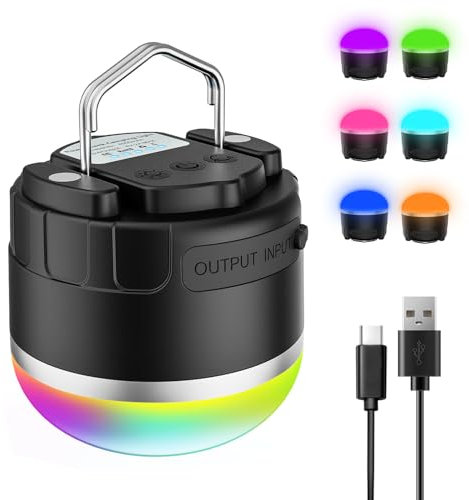 Wiederaufladbare RGB LED Campinglampe, Camping licht Mini Tragbare Handlampe mit 4000mAh Akku, 3 Farbe, IP65 wasserdichte camping lampen, Magnet,Campingleuchte Zeltlampe für Camp, Wandern, Notfall