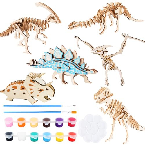 Fonyet Dinosaurier Holz Bastelset für Kinder 155 Stück Basteln Kindergeburtstag 3D Dinosaurier Puzzle zum Bemalen und Basteln, DIY Dino Holz bastelset kinder 4+ jahre (Dinosaurier)