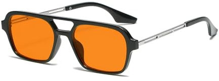 WDZAYXC Trendy Vintage Square Sonnenbrille für Damen und Herren Metall Design(Schwarz//Orange)