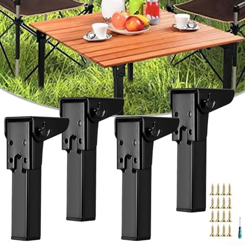 Lot de 4 pieds de table pliants, pieds de table pliables à 90° avec hauteurs réglables pour tables basses, tables d'appoint, meubles TV, tables de camping