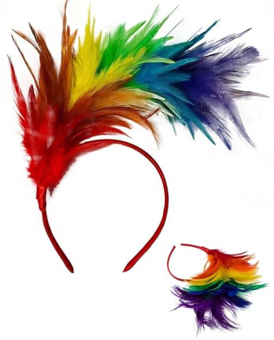 JEXOWIQ regenbogen haarreif - 1 pcs Bunt Feder Stirnband Fascinator Stirnbänder Cosplay Haarband Karneval Party Kopfschmuck Feder Haarreif Feder Kostüm für Ostertag Hochzeit Halloween Party