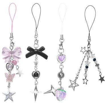 KGDUYC Paquete de 4 lindos dijes para teléfono celular: para bolso de teléfono celular, llavero, colgante de cámara, llavero genial para teléfono celular