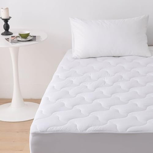Glamhaus Mattress Topper Thick Box Stitched Cushioned Bed Topper Anti Allergy Resistant Oeko Tex 100 and Silvadur Standard with Fitted Skirt (Single 90 x 190cm)