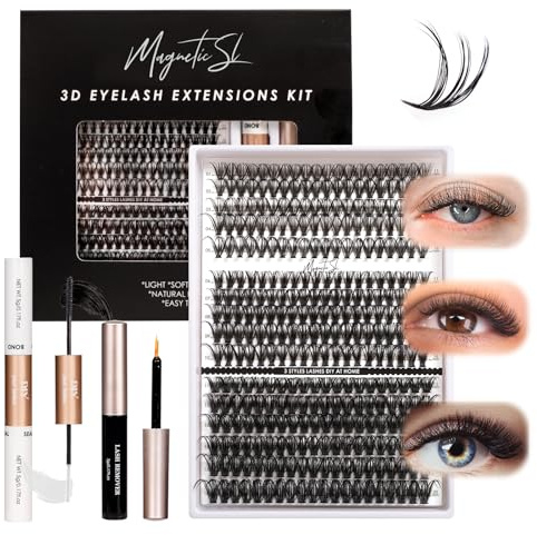 320PCS Individual Eyelashes Kit DIY Lash Extension Kit with Russian Cluster Lashes Glue Bond and Seal and Lash Tweezers 11-20mm False Eyelashes D Curl Lashes Individual Cluster (30D+40D+60D KIT)
