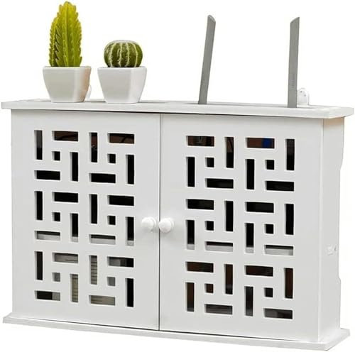 FKINGLRK White WiFi Router Storage Shelf TV Wall, 2 Layer Storage Rack, Wall Multimedia Decoration Shelter Box Home Set Top Box Shelf