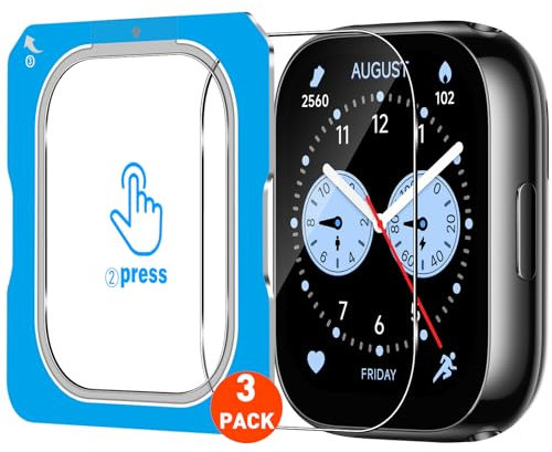 QULLOO 3 Piezas Protector de Pantalla para Xiaomi Redmi Watch 5 Lite Cristal Templado, con Marco de posicionamiento Vidrio Templado, Sin Burbujas Transparente Proteccion Película Screen Protector