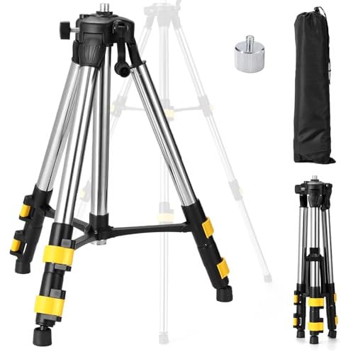 Baustativ für Laser und Nivelliergeräte, 5/8 Gewinde Schnittstelle mit 1/4 Adapter, Edelstahl Tripod Teleskop Stativ (Arbeitshöhe 37-110 cm) mit Aufbewahrungstasche