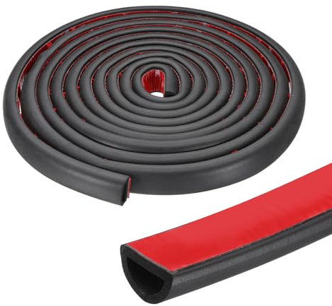 PATIKIL 13 ft D Shape Rubber Seal Strip, Self-Adhesive EPDM Rubber Door Weather Stripping for Boat, RV, Auto, Truck, Marine, Garage Doors/Window, W: 1, H: 1/2, Black/Red