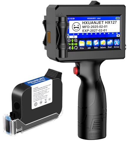 HXUANJET HX127 Tragbarer Handdrucker, Tragbarer Tintenstrahldrucker mit 4,3-Zoll-Touchscreen für Logo/Bild/Produktionsdatum/Zahlen/Los/QR/Barcode
