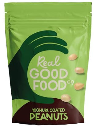 Real Good Food Co Yoghurt Coated Peanuts 150g Bag - Chocolate Coated Nuts, Nibbles and Snacks! Yoghurt Coated Peanuts - Luxury Snack