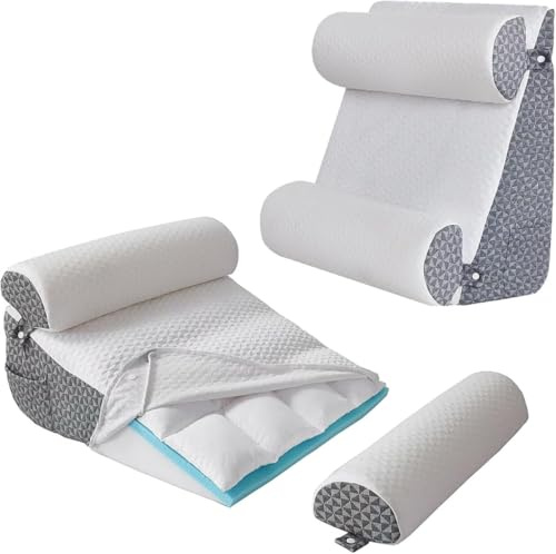 JORNH Orthopädisches Bettkeilkissen-Set, Stützkissen zum Schlafen mit weichem Kissen, Memory-Schaum-Keilkissen, Bettkeil zur Linderung von Rücken- und Beinschmerzen, Weiß-Grau