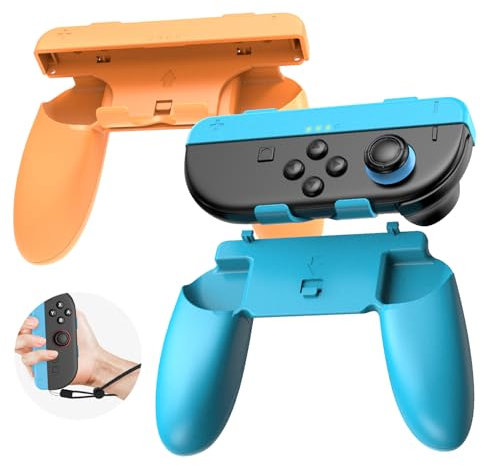 CloudValley Grip Compatible with Nintendo Switch Joy Cons, Wear-Resistant Removable Support Holder Controller Handle Case, Orange+Blue