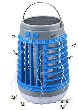 Solar Insektenvernichter Elektrisch, 2 In 1 Mückenfalle, USB-Wiederaufladbare & Solar Fliegenfalle, IP55 Wasserdichte Mückenlampe für Garten, Terrasse, Camping (Blau)