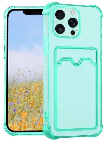 Kainevy Phone Case for iPhone 12 Pro Max Clear Silicone with Card Holder, Pink Cute Slim Solid Color Shockproof Protective Cover, Soft Bumper with 4 Corner Airbags for iPhone 12 Pro Max (Green)