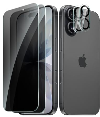 CYYAGE 2 Stück Sichtschutz Schutzfolie für iPhone 17 und 2 Stück Kameraschutz, Anti-Spähen Displayschutz HD Blickschutzfolie Privacy Schutzglas Folie, 9H Härte, Kratzfest