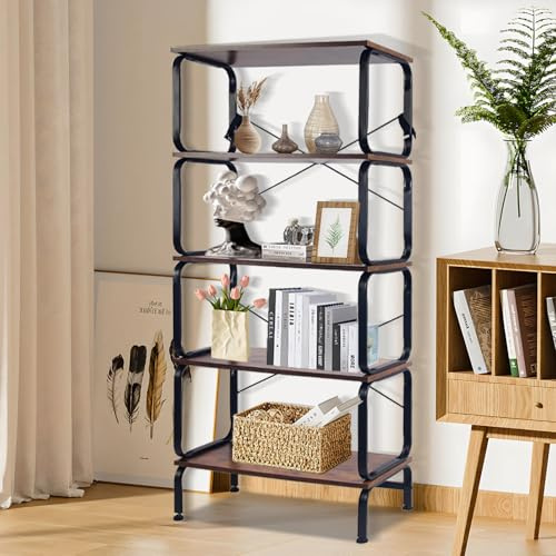 houcheyai Bücherregal Drehbar Schwarz, 360° Drehbares Bücherregal, Drehregal Bücher Holz, Rotating Bookshelf Platzsparend, Bücherschrank, Standregal für Wohnzimmer Schlafzimmer Büro (Vintagebraun)