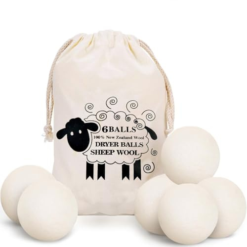 Tumble Dryer Balls Pack of 6, Reusable Cotton Wool Dryer Balls Natural Fabric Softener Pet Hair Remover Washing Machine Reduces Clothing Wrinkles Saves Drying Time (White - 7 cm)
