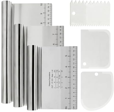 ZHIYUQL® 3 Stück Teigkarte Edelstahl Set, Rutschfestem Teigspachtel Groß Pizza, Teigschaber Pastry Spatula Mit Messskala, Teigschneider für Kuchen, Cake, Torte, Dough, Backutensilien (15/20/25cm)