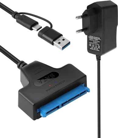 RaitWahl Adaptateur SATA to USB 3.0 pour Disques SSD/HDD 2,5 et 3,5 pouces, Compatible avec Windows, Mac, Linux, Vitesse de Transfert jusqu'à 5 Gbps, avec Alimentation 12V pour Disques 3,5 pouces