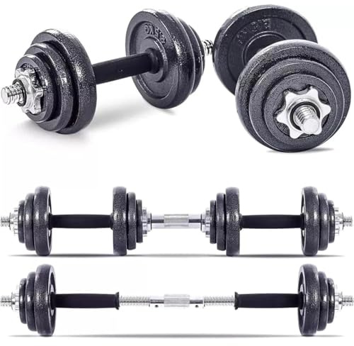 Adjustable Cast Iron Dumbbell Barbell Weight Set 15kg 20kg 30kg 50kg for Men & Women | Spinlock Chrome Bars | Home Gym Fitness Strength Training Equipment