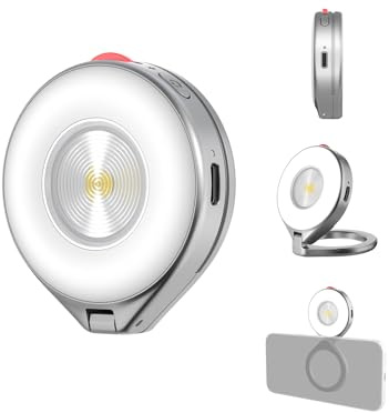 TELESIN 2-in-1 Magnetic Selfie/Flash Light for iPhone/Android, Silver | 5000 Lux MagSafe Ring LED Video Light with App Control for Vlogging, TikTok, Selfie & Live Streaming
