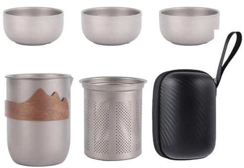 JIEBWCHA Vaisselle à thé en titane pour camping - Ensemble complet de théière de voyage - Pour randonneurs, camping, jardin, pêche, extérieur, terrasse, bureau
