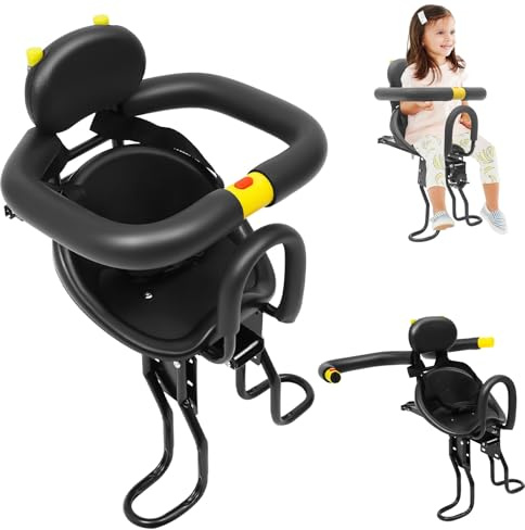Asiento de bicicleta infantil delantero, asiento trasero de hasta 35 kg, asiento infantil de 1 año a 5 años, asiento infantil con cinturón de seguridad y barra plegable, para bicicletas de montaña
