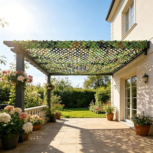 Voile Camouflage Ombrage 210D 4x6m Filet de Camouflage Extérieur pour Terrasse Pergola Décoration Photographie Camping, Filet D'Ombrage Léger et Durable(Couleur:Camo des Bois)