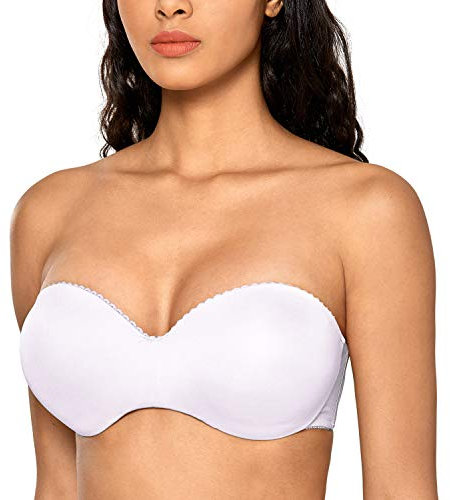 DOBREVA Women's Strapless Push Up Bra Padded Underwire Boost Cups Multiway Bandeau Bra White 34B