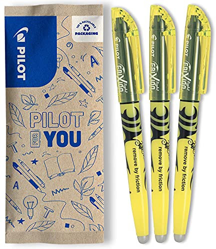 PILOT - 3er-Set FriXion Light - Radierbarer Textmarker - Neongelb - Keilspitze für feine oder breitere Linien