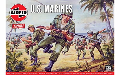 Airfix Model Figures Set - A00716V WWII US Marines - Model Building Kit Accessories, Plastic Model Kits for Adults & Children 8+, Set Includes 45 Unpainted Figures - Accessory for Dioramas