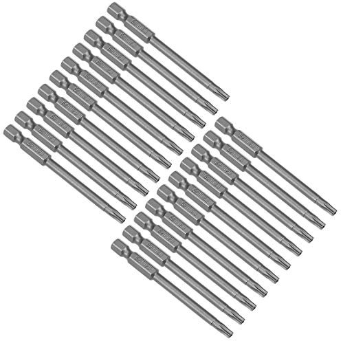sourcing map 20 Pcs T20 Magnetic Torx Screwdriver Bits, 1/4 Inch Hex Shank 3-inch Length S2 Security Tamper Proof Screw Driver Kit Tools