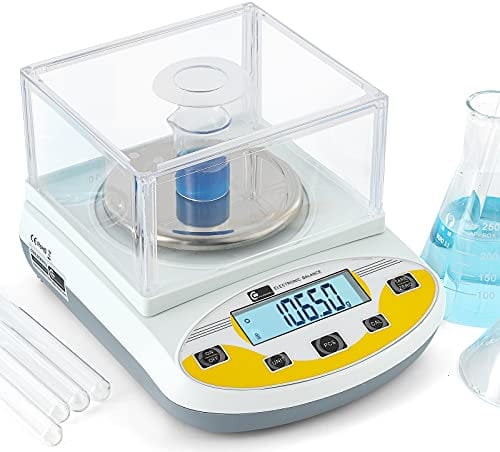 CGOLDENWALL Bilance Digitali da Laboratorio 1000g,0.01g Bilancia Analitica di Precisione Calibrata e Pronta per la Lettura con 2pcs Pesi di Calibrazione 500g