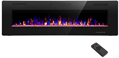 R.W.FLAME 60 Recessed and Wall Mounted Electric Fireplace, Low Noise, Fit for 2 x 6 Stud, Remote Control with Timer, Touch Screen, Adjustable Flame Color and Speed, 750-1500W