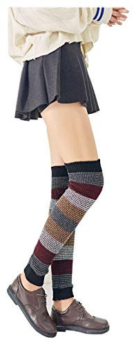 ACVIP Damen Bein Stulpen Bunt Gestreifte Legwarmers Winter Warm Beinwärmer(Schwarz)