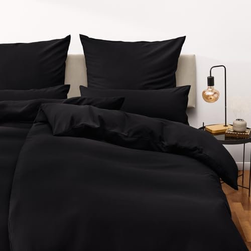 Blumtal Bettwäsche 135x200 cm & Kissenbezug 40x80 cm - Bettbezüge aus Atmungsaktivem Mikrofaser, Superweiches Bettbezug Set, Oeko-Tex Zertifiziert, 2teilig - Schwarz
