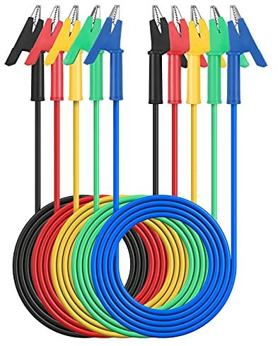 AMTOVL Cavi di Prova Elettrica Clip a Coccodrillo 5 Colori 15A Dual Ended Clip a Coccodrillo Apertura 15mm Set 5x 1m Cavo di Prova per Tester Multimetro