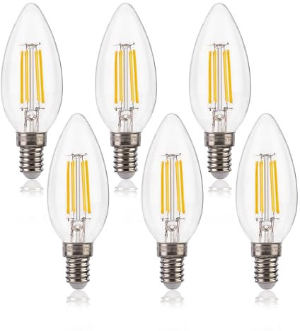 FLSNT Dimmbar E14 LED Kerze Lampe für Kronleuchter, 550LM E14 LED Filament Lampe Warmweiss, 5.5W(Ersetzt 40W), C35 LED Birnen in Kerzenform, 2700K Warmweiß, E14 Vintage Edison Glühbirne, 6 Stück