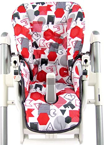 BAMBINIWELT Ersatzbezug Sitzkissen Bezug kompatibel mit Peg Perego Prima Pappa-Diner (weiß rot ABC) | Ersatzbezug , robustes und strapazierfähiges Material, weich gepolstert, waschbar