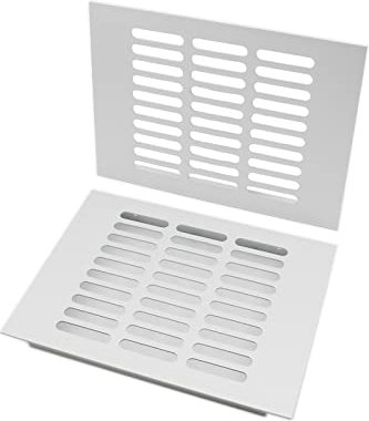 TTZEZE - Juego de 2 cubiertas de ventilación de aleación de aluminio plateada, rectangular, rejilla de metal para armario, estufa, zapatero, fregadero, cocina, baño, pared lateral, techo y ventilación