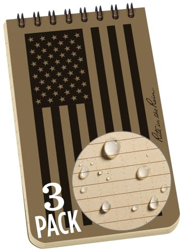 Rite in the Rain Weatherproof Top Spiral Notebook, 3 x 5, Tan American Flag Cover, Universal Pattern, 3 Pack (No. ZMI-220-3)