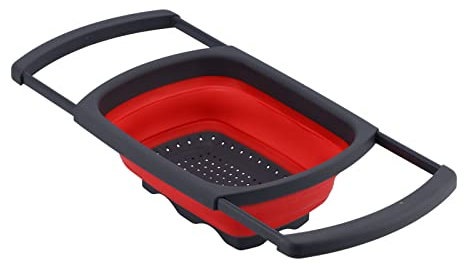 Natudeco Collapsible Colander Over The Sink Draining Basket Large Kitchen Gadgets Tools Strainer Sink Washing Basket for Kitchen (Red)