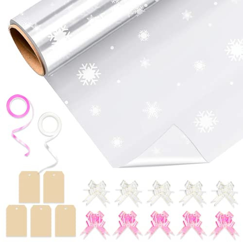 Huruc Clear Cellophane Wrap Roll 40cm x 30m – Durable 2.5 Mil for Gift Wrapping, Florist Packing, Basket Hampers, Crafts & Holiday Gifts, Snowflakes, Christmas