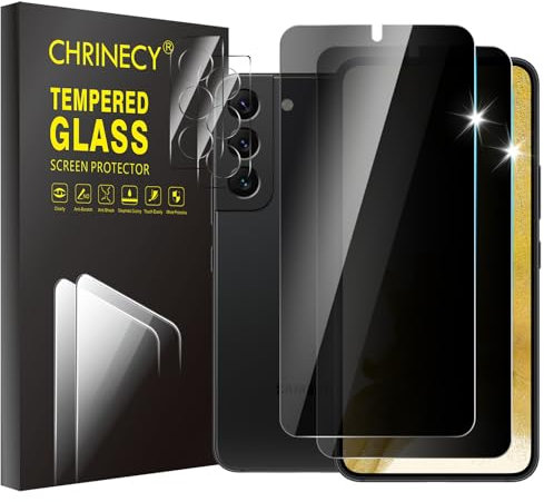 CHRINECY [2+2 Stück] Sichtschutz Schutzfolie Kompatibel mit Galaxy S22 Schutzglas und Kameraschutz, Anti-Spy Schutzglas, Sichtschutzfolie Panzerglasfolie, [9H Härte] [Kratzfest]