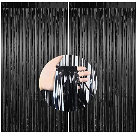 CC wonderland zone 2 Stück Schwarzer Lametta Vorhänge - Metallische Folienvorhänge (1m x 2m) Tinsel Curtain für Party Deko