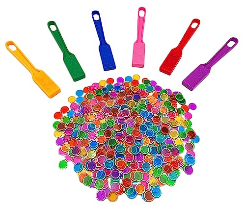 JUNWRROW Magnetische Bingo Wand mit Chips,6-Pack& 600 Metallchips, 6 Farb-Metall-Chips für große Gruppenspiele,Familie Spiel Nacht, Sensory Bins,Zählung und Sortierung,Wissenschaft