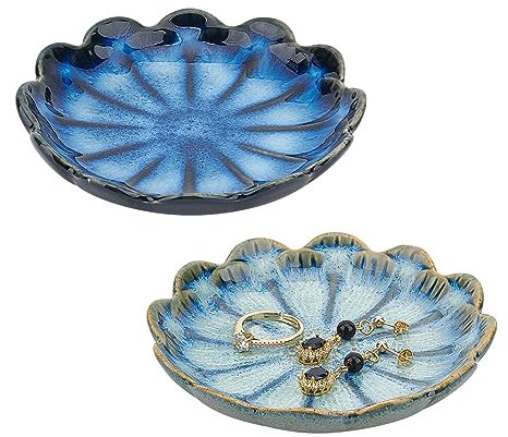 NBEADS 2 Stück 2 Farbe Keramik Schmuck Tablett, Lotusblüte Form Ring Dish Halter Porzellan Schmucktablett Dekorative Schmuckplatte für Ring Halskette Armband Schmuck Uhr Schlüssel Geschenk